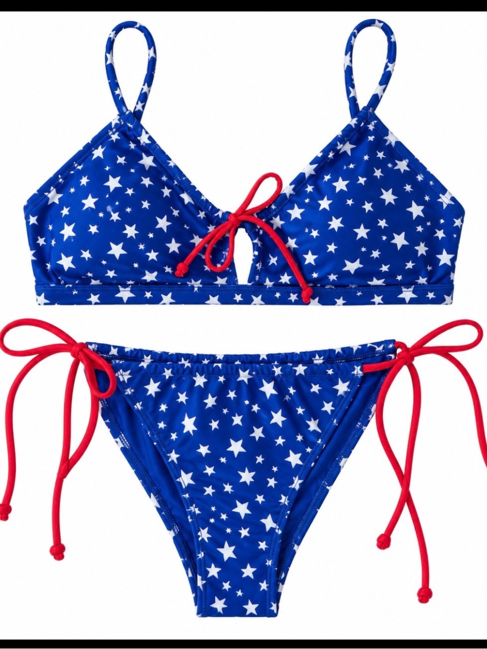 Blue Star-Print Tie-Side Bikini with Red Accents Size Large 💙❤️